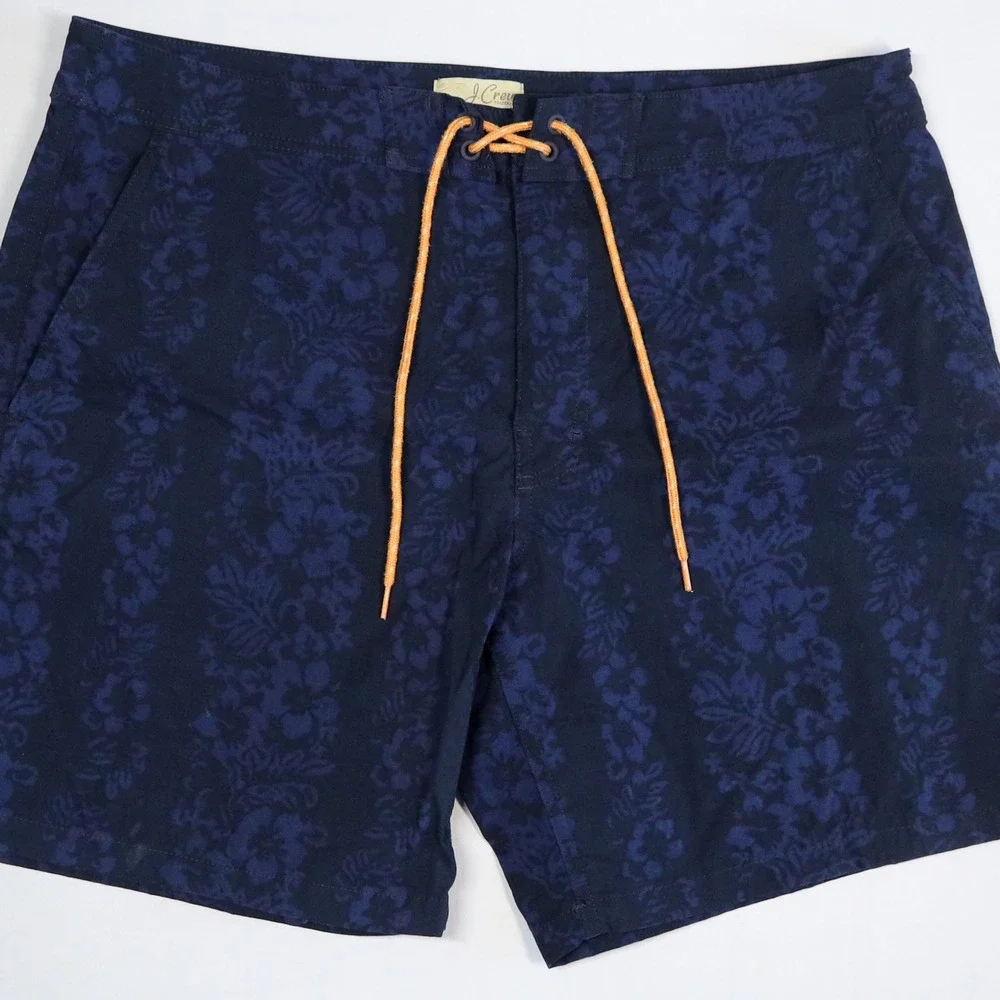J.Crew Stretch Breaker Board‎ Shorts Mens 33 Navy Floral Print Swim Trunks 6.5